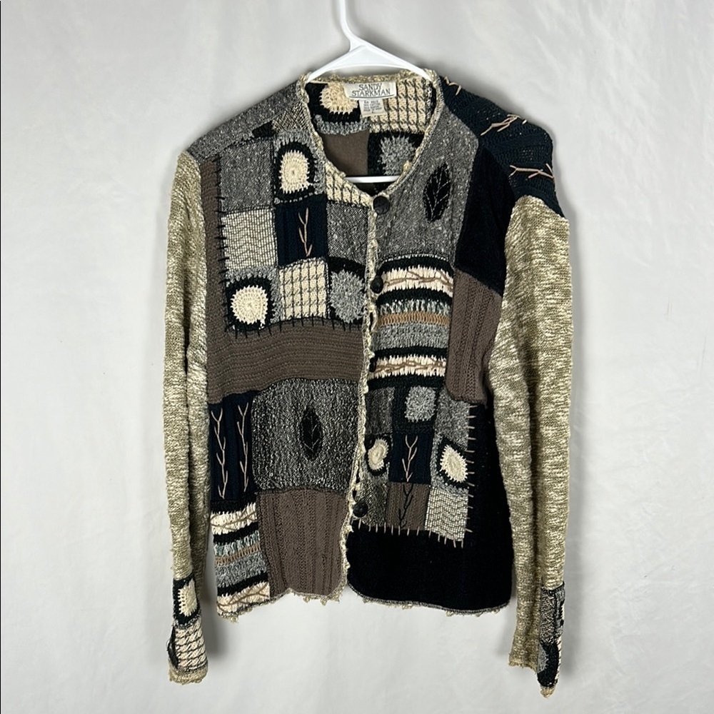 Vintage Sandy Starkman Crochet Boucle Patchwork Granny Square Cardigan Large